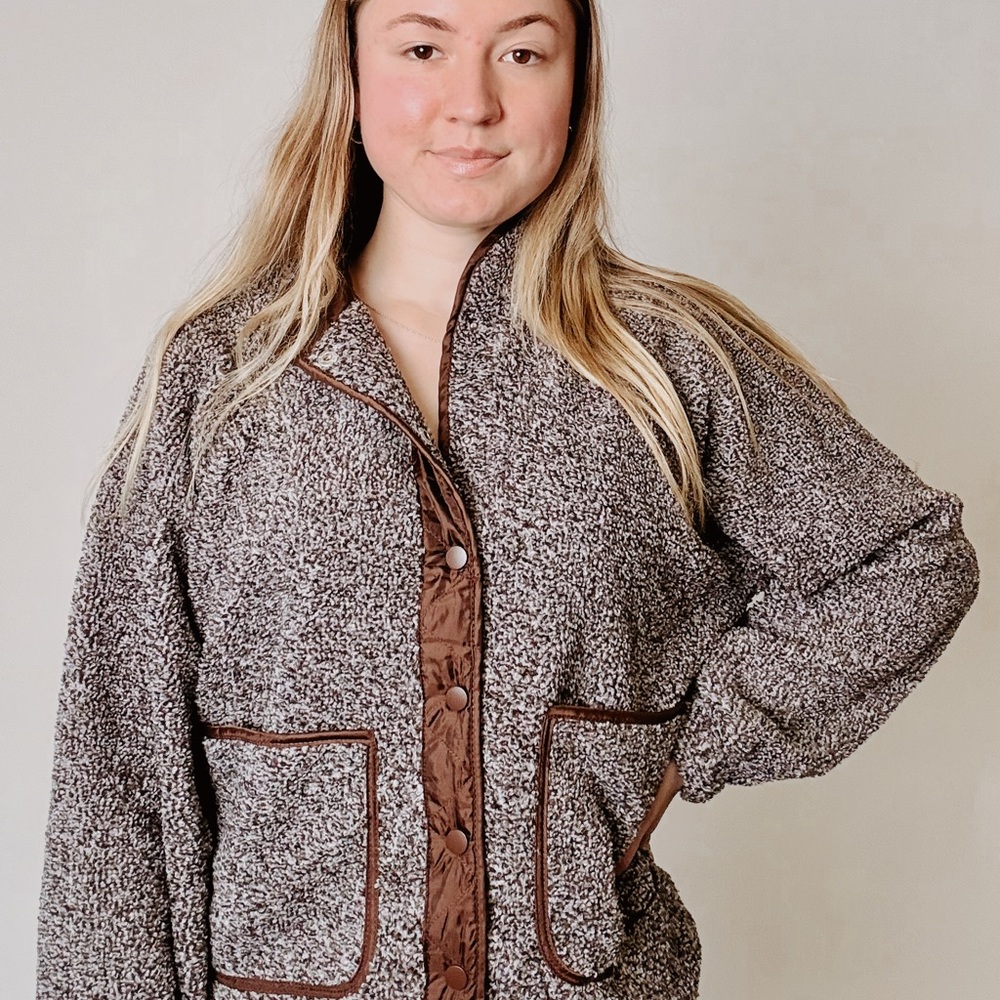 Cozy Sherpa Button-Up Jacket in Brown